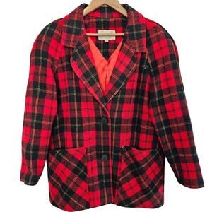 Vintage City Limits Jacket Womens Size XL Red Plaid Wool Preppy Clueless 90s